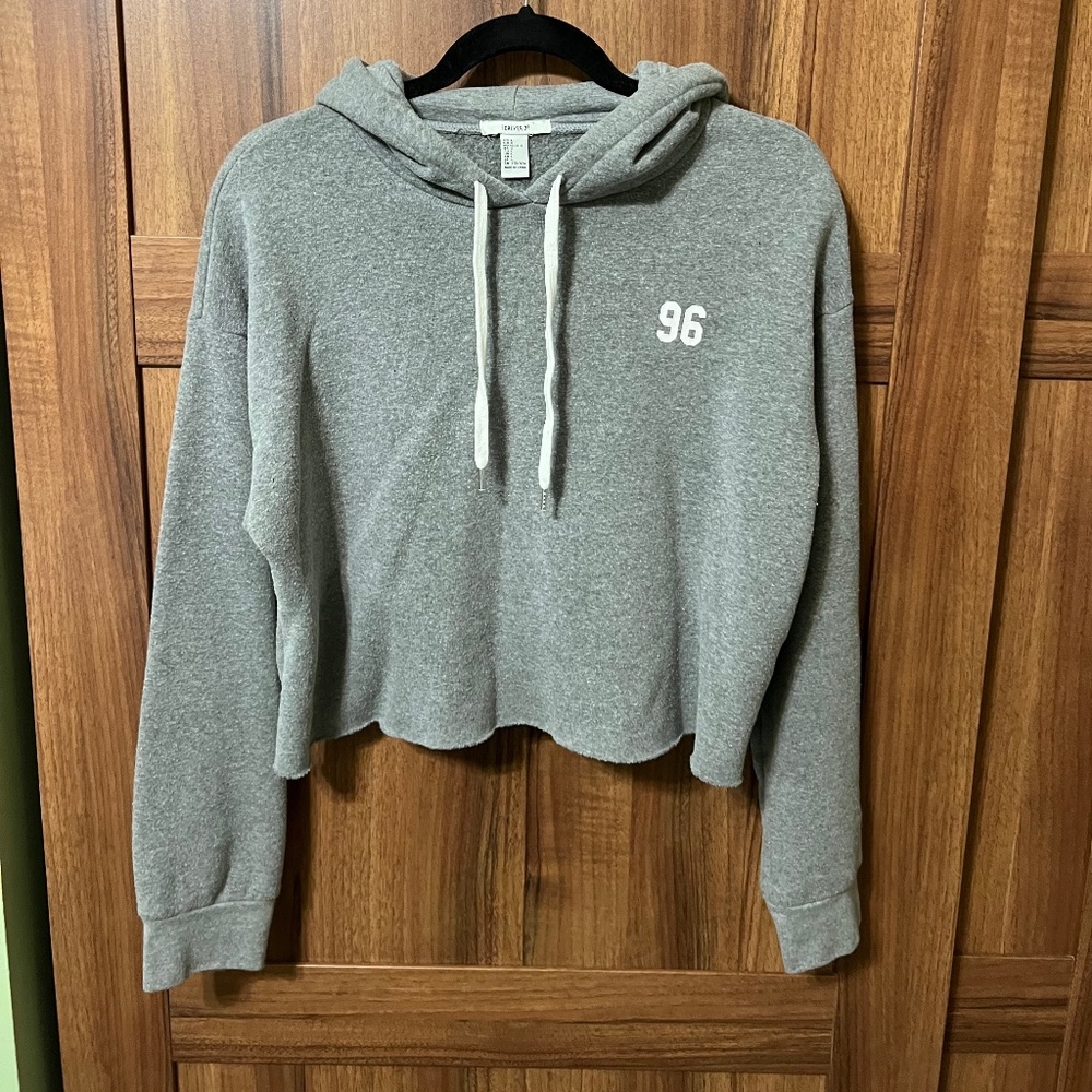 Grey Forever 21 Crop Hooded Sweatshirt